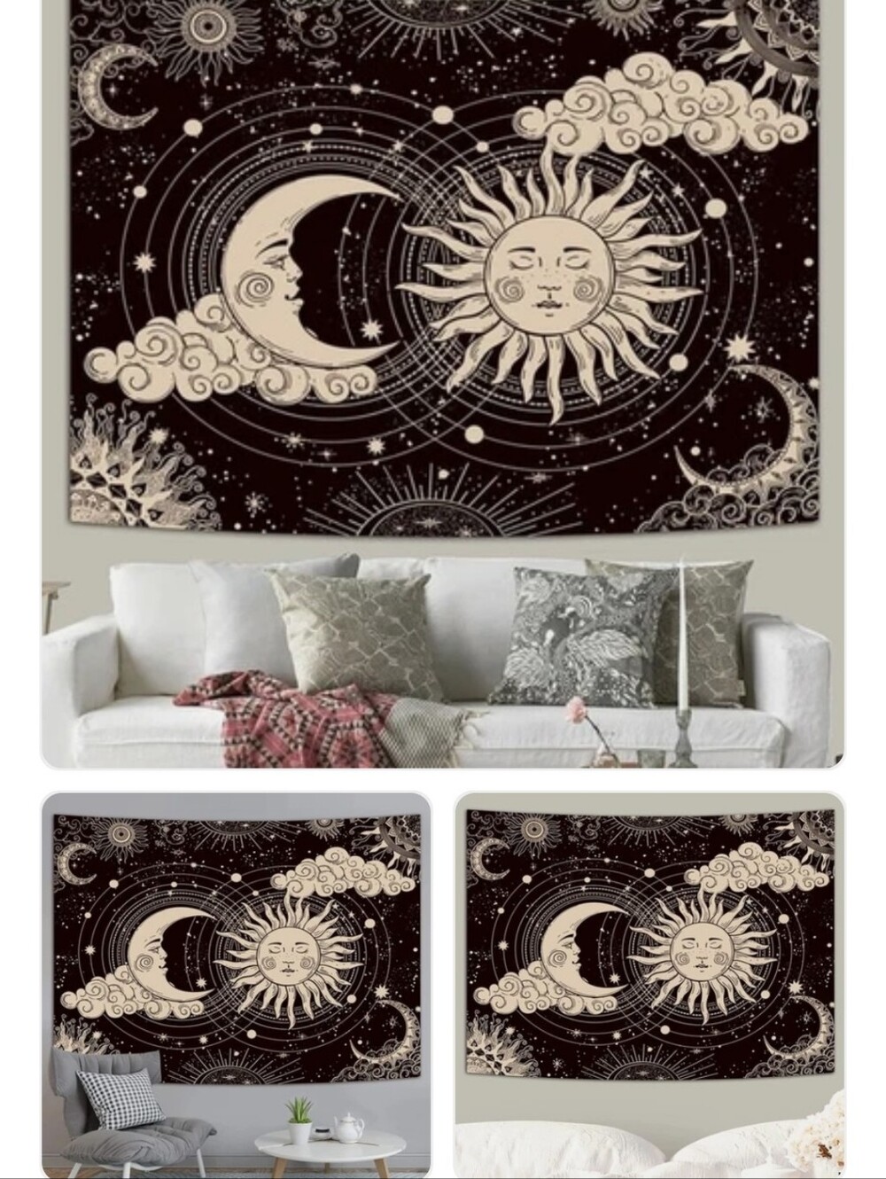 Celestial Sun & Moon Tapestry - Black & Cream